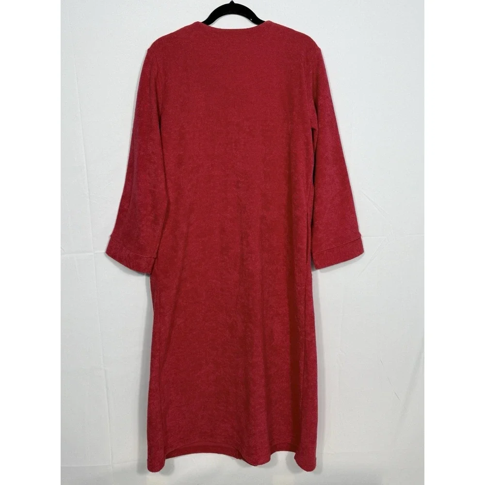 Miss Elaine Full Length Fleece Robe Womens M Red Zip Up Pockets Long Sleeve Cozy